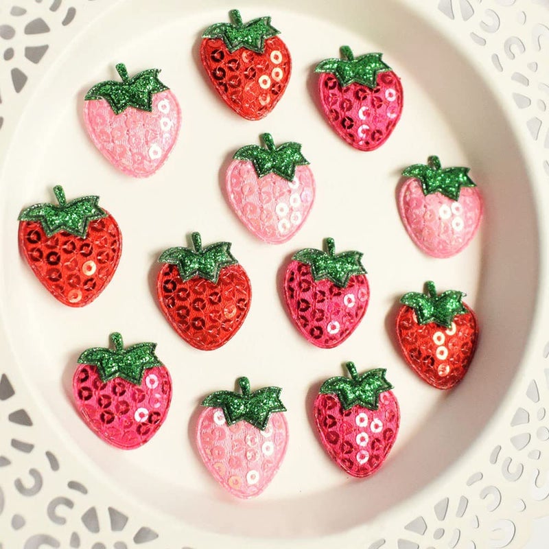 YYCRAFT 60pcs Padded Sequin Strawberry Appliques for DIY Sewing Craft-3 Colors - Image 3